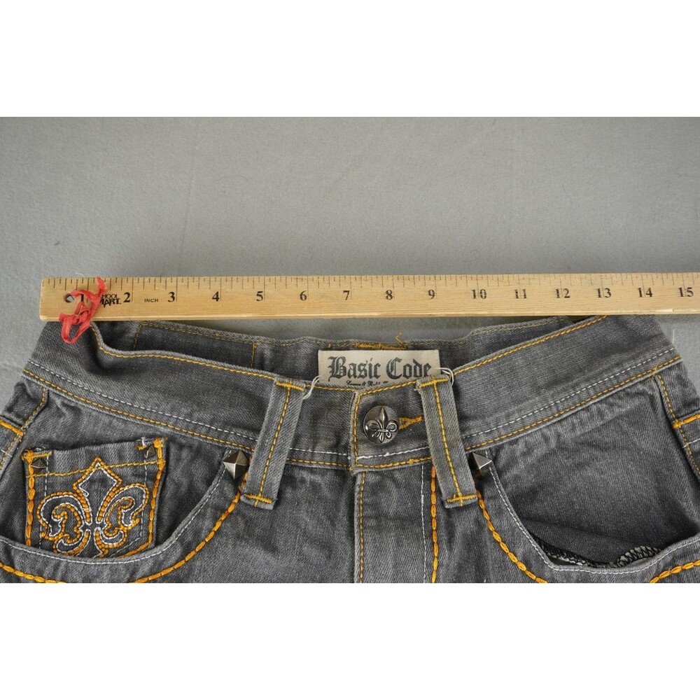 Vtg Basic Code Men's 32x32 Jeans Fleur De Lis Embroidered Baggy Y2K Grey Denim - Picture 9 of 10